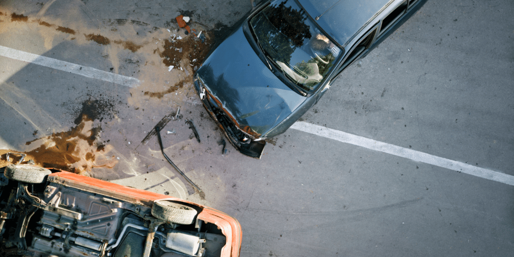 Two cars damaged after an accident on the highway