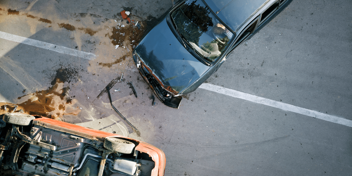 Two cars damaged after an accident on the highway